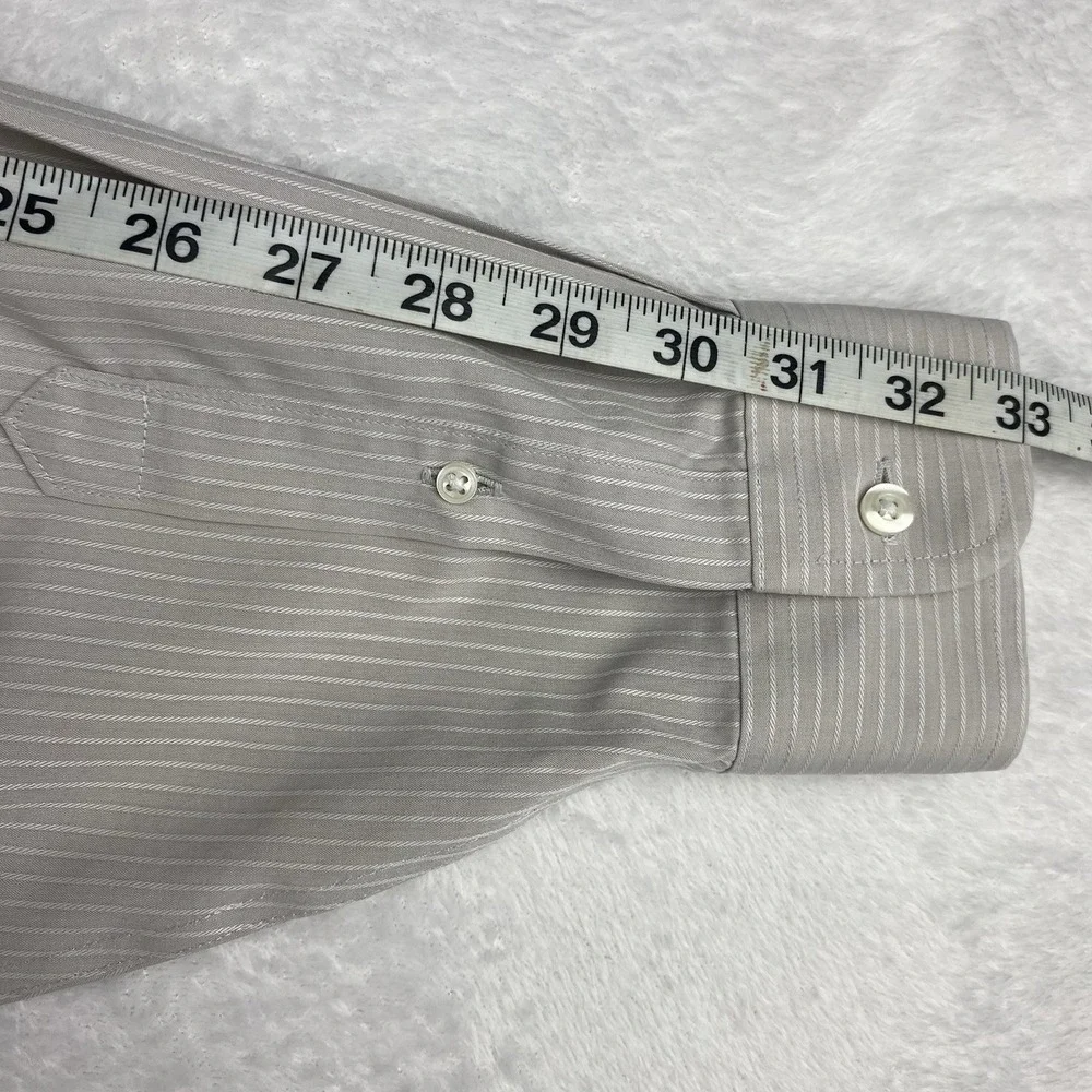 Roundtree & Yorke Gold Label Dress Shirt Mens 16-33 Beige Stripes Non Iron Dobby - Picture 6 of 7